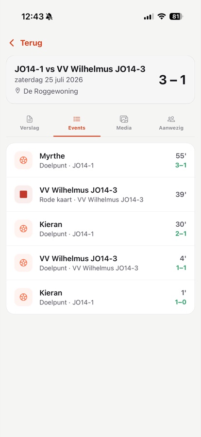 Match events: goals, cards and substitutions